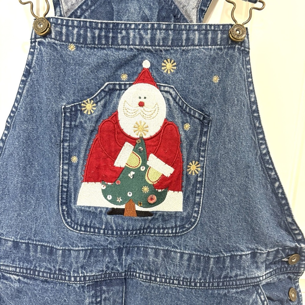 Christopher Banks Embroidered Denim Christmas overalls Large Vintage - Picture 2 of 10